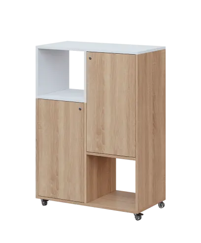 AERO 34 L kancelářská skříň, 2-dveřová/4 niky, levá, 1100x800x400, kolečka, platinově bílá/dub bardolino