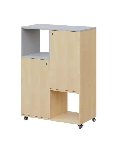 AERO 34 L kancelářská skříň, 2-dveřová/4 niky, levá, 1100x800x400, kolečka, šedá/bříza irská