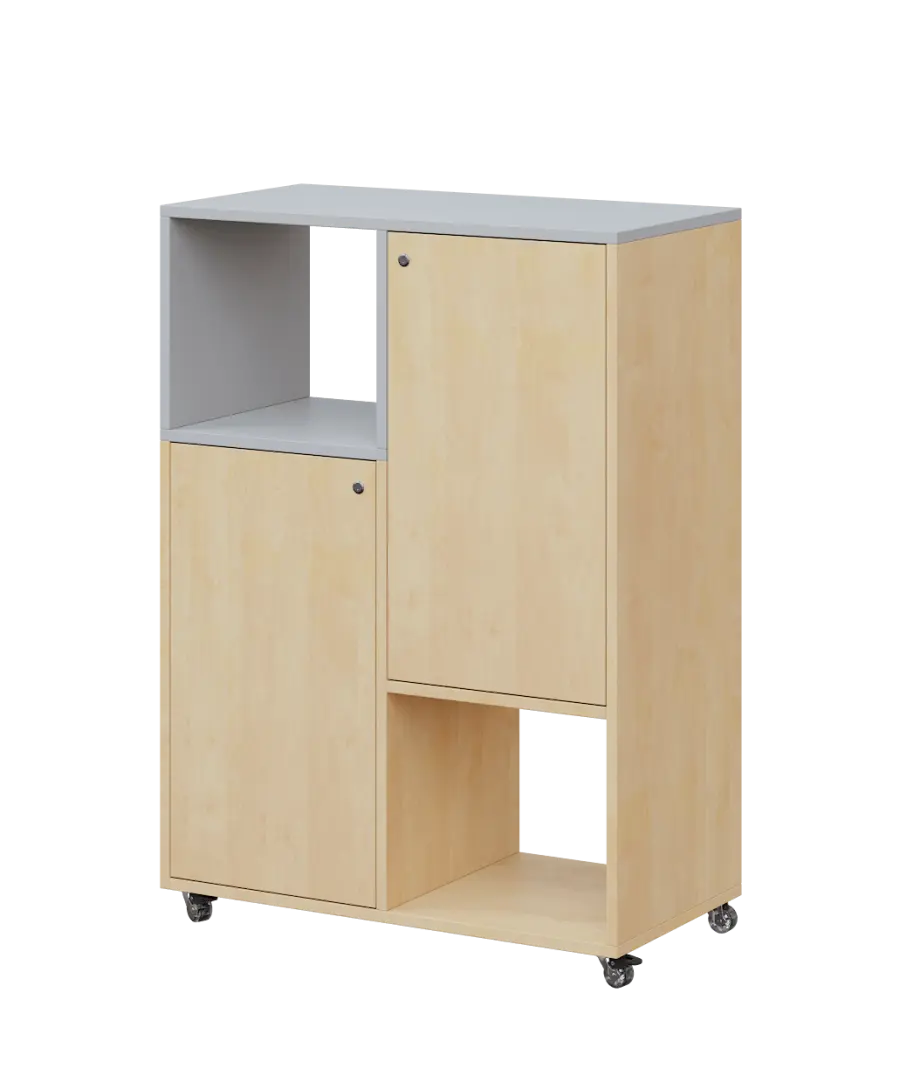 AERO 34 L kancelářská skříň, 2-dveřová/4 niky, levá, 1100x800x400, kolečka, šedá/bříza irská