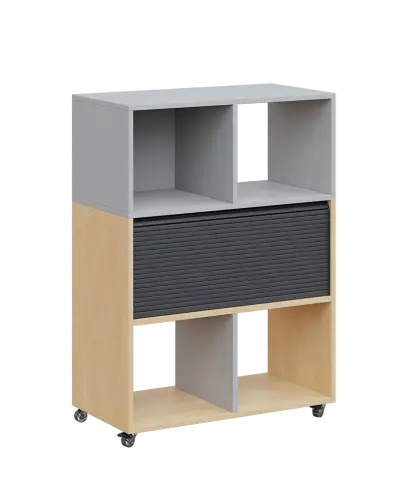 AERO 35 kancelářská skříň, roletková/4 niky, 1100x800x400, kolečka, šedá/bříza irská