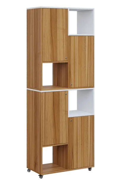 AERO 42 P kancelářská skříň, 4-dveřová/4 niky, pravá, 2150x800x400, kolečka, platinově bílá/ořech světlý