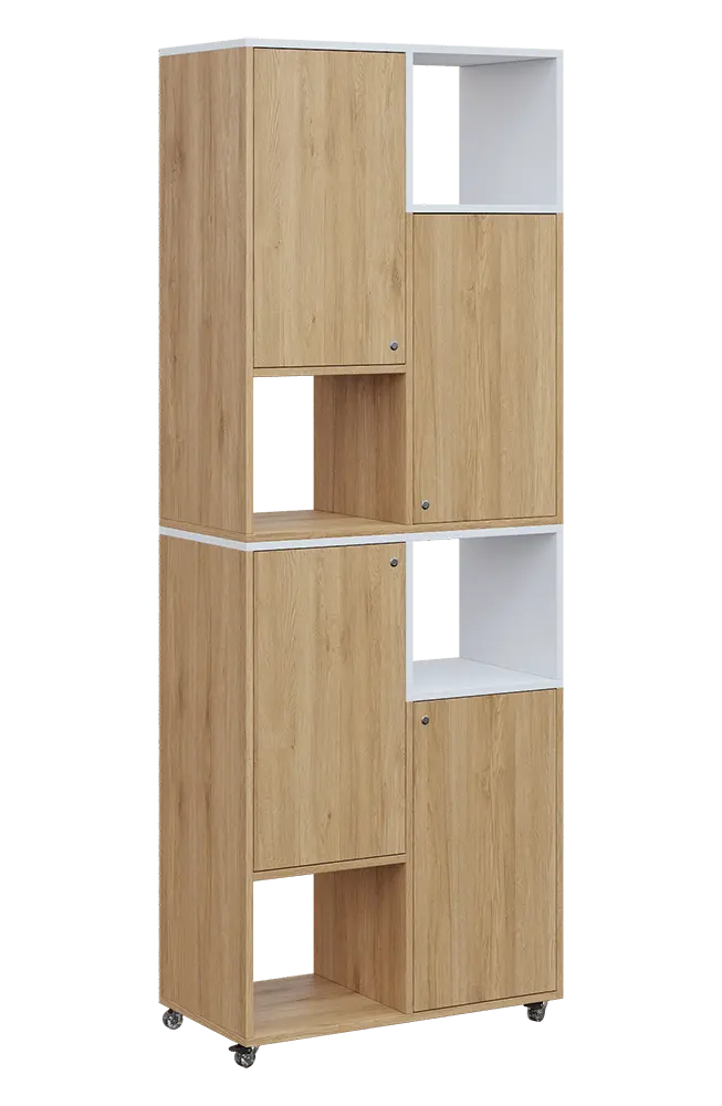 AERO 42 P kancelářská skříň, 4-dveřová/4 niky, pravá, 2150x800x400, kolečka, platinově bílá/dub fjord