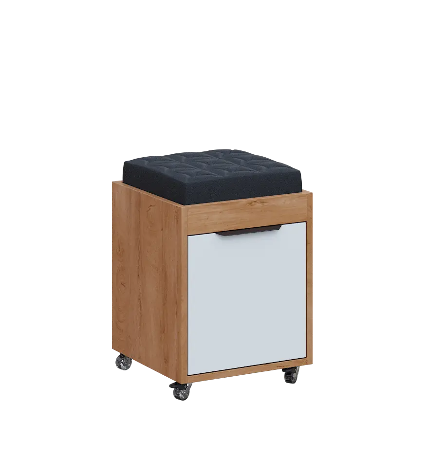 AERO 51 kontejner pojízdný s černým polštářkem, 1-zásuvkový, zámek, platinově bílá/dub klasik