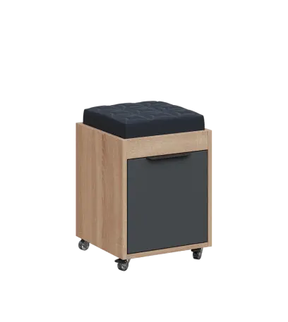 AERO 51 kontejner pojízdný s černým polštářkem, 1-zásuvkový, zámek, antracit/dub bardolino