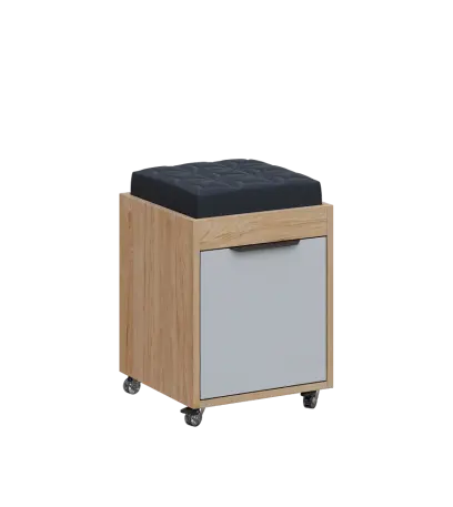 AERO 51 kontejner pojízdný s černým polštářkem, 1-zásuvkový, zámek, šedá/dub hickory