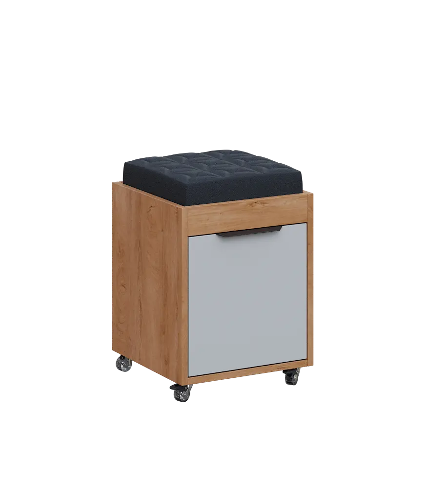 AERO 51 kontejner pojízdný s černým polštářkem, 1-zásuvkový, zámek, šedá/dub klasik