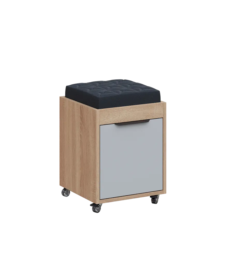 AERO 51 kontejner pojízdný s černým polštářkem, 1-zásuvkový, zámek, šedá/dub bardolino