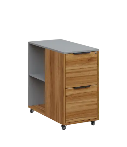 AERO 21 kancelářská skříň, 2-zásuvková/2 niky, 750x400x800, kolečka, chinchilla šedá/ořech světlý