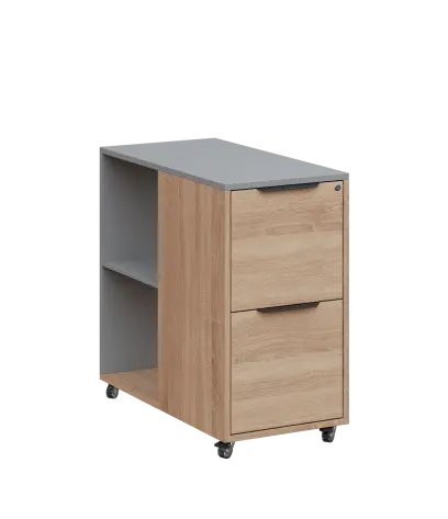 AERO 21 kancelářská skříň, 2-zásuvková/2 niky, 750x400x800, kolečka, chinchilla šedá/dub bardolino