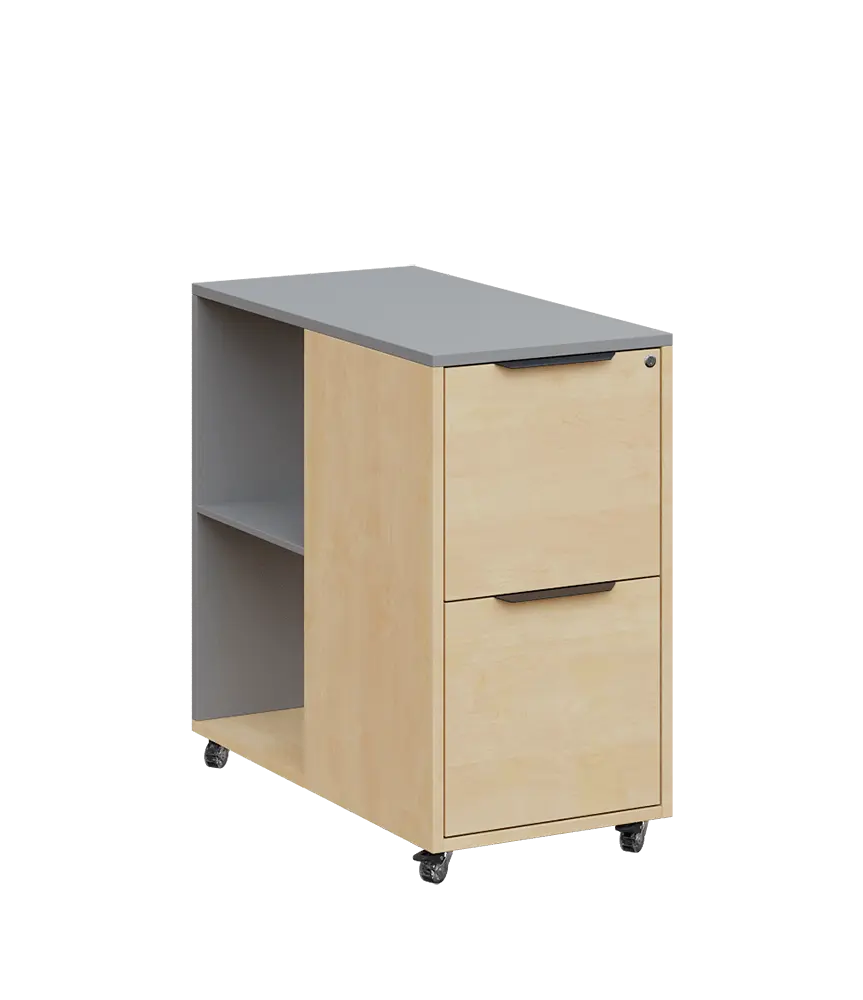 AERO 21 kancelářská skříň, 2-zásuvková/2 niky, 750x400x800, kolečka, chinchilla šedá/bříza irská