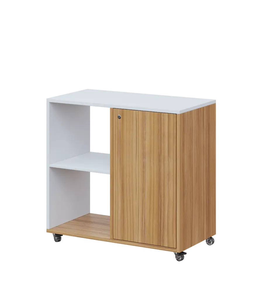 AERO 23 L kancelářská skříň, 1-dveřová/2 niky, levá, 750x800x400, kolečka, platinově bílá/coco bolo