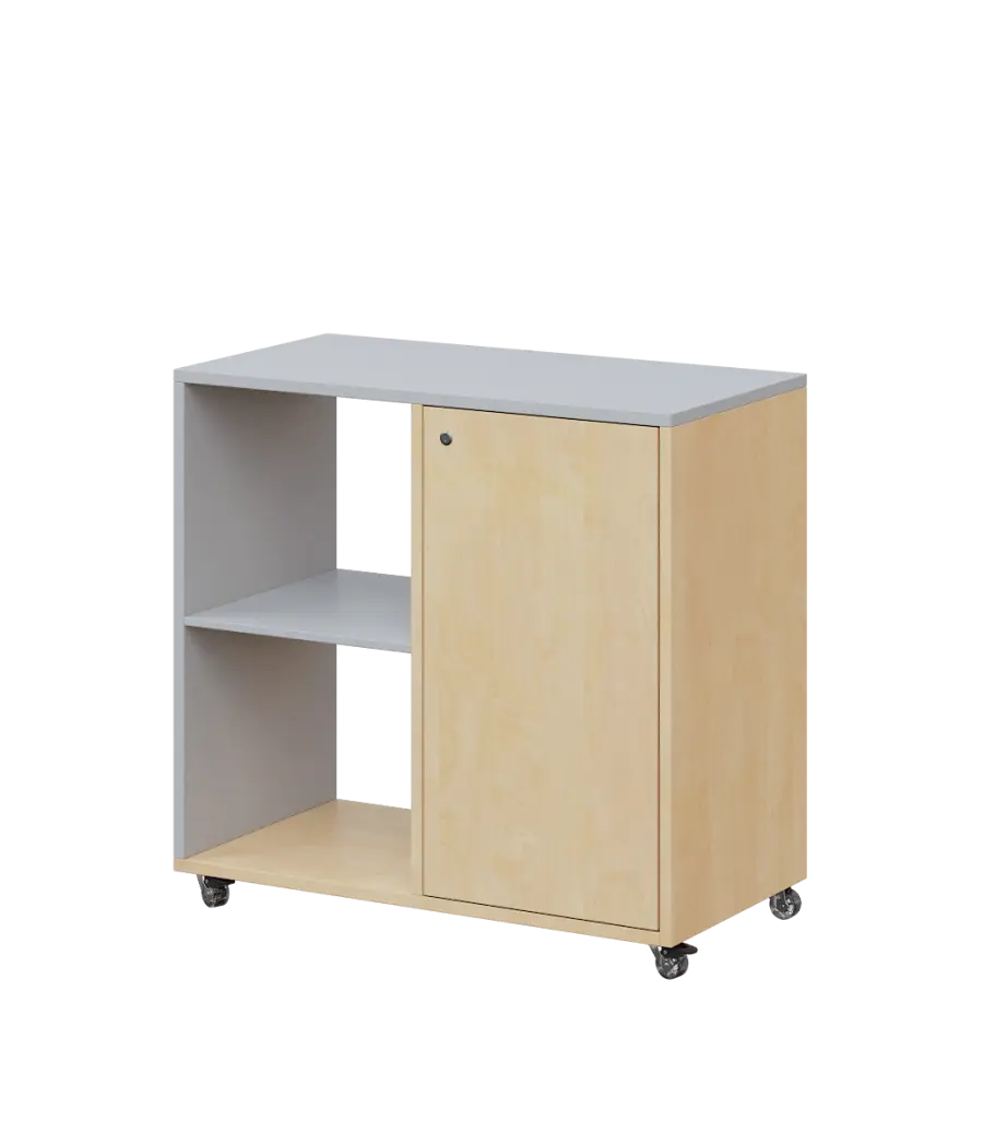 AERO 23 L kancelářská skříň, 1-dveřová/2 niky, levá, 750x800x400, kolečka, šedá/bříza irská