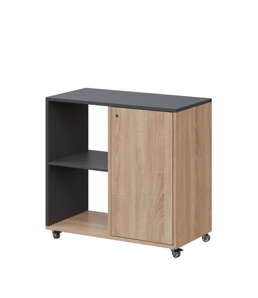 AERO 23 L kancelářská skříň, 1-dveřová/2 niky, levá, 750x800x400, kolečka, antracit/dub bardolino