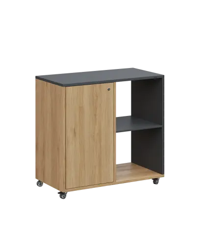 AERO 23 P kancelářská skříň, 1-dveřová/2 niky, pravá, 750x800x400, kolečka, antracit/dub fjord