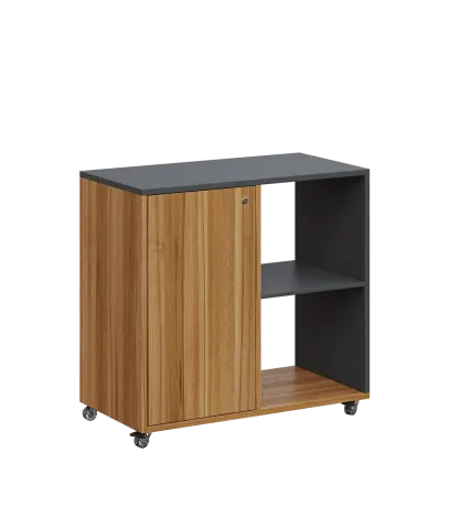 AERO 23 P kancelářská skříň, 1-dveřová/2 niky, pravá, 750x800x400, kolečka, antracit/ořech světlý