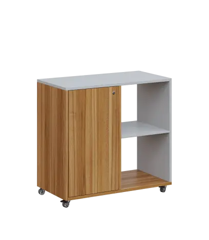 AERO 23 P kancelářská skříň, 1-dveřová/2 niky, pravá, 750x800x400, kolečka, šedá/ořech světlý