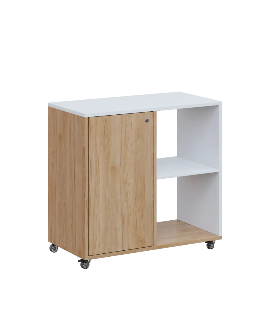 AERO 23 P kancelářská skříň, 1-dveřová/2 niky, pravá, 750x800x400, kolečka, platinově bílá/dub hickory