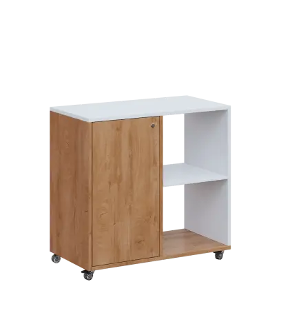 AERO 23 P kancelářská skříň, 1-dveřová/2 niky, pravá, 750x800x400, kolečka, platinově bílá/dub klasik