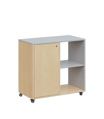 AERO 23 P kancelářská skříň, 1-dveřová/2 niky, pravá, 750x800x400, kolečka, šedá/bříza irská