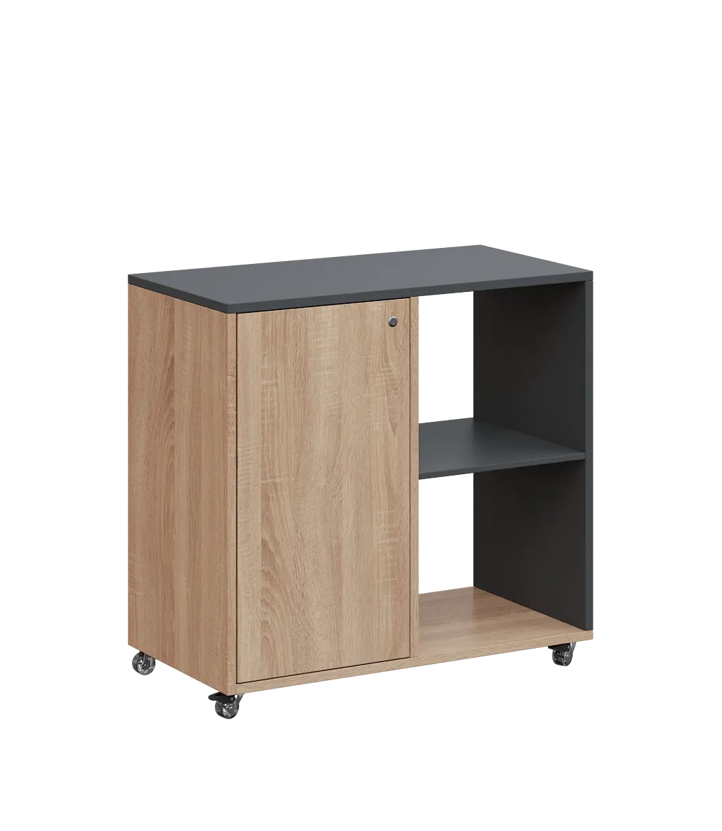 AERO 23 P kancelářská skříň, 1-dveřová/2 niky, pravá, 750x800x400, kolečka, antracit/dub bardolino