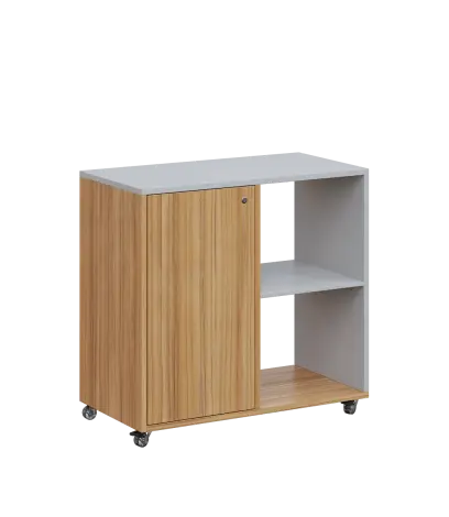 AERO 23 P kancelářská skříň, 1-dveřová/2 niky, pravá, 750x800x400, kolečka, šedá/coco bolo