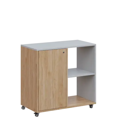 AERO 23 P kancelářská skříň, 1-dveřová/2 niky, pravá, 750x800x400, kolečka, šedá/dub hickory