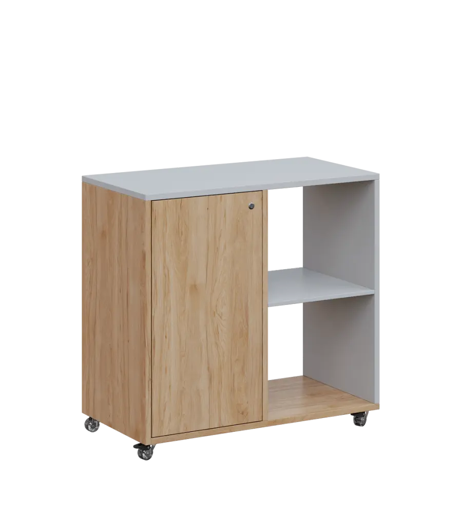 AERO 23 P kancelářská skříň, 1-dveřová/2 niky, pravá, 750x800x400, kolečka, šedá/dub hickory