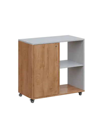 AERO 23 P kancelářská skříň, 1-dveřová/2 niky, pravá, 750x800x400, kolečka, šedá/dub klasik