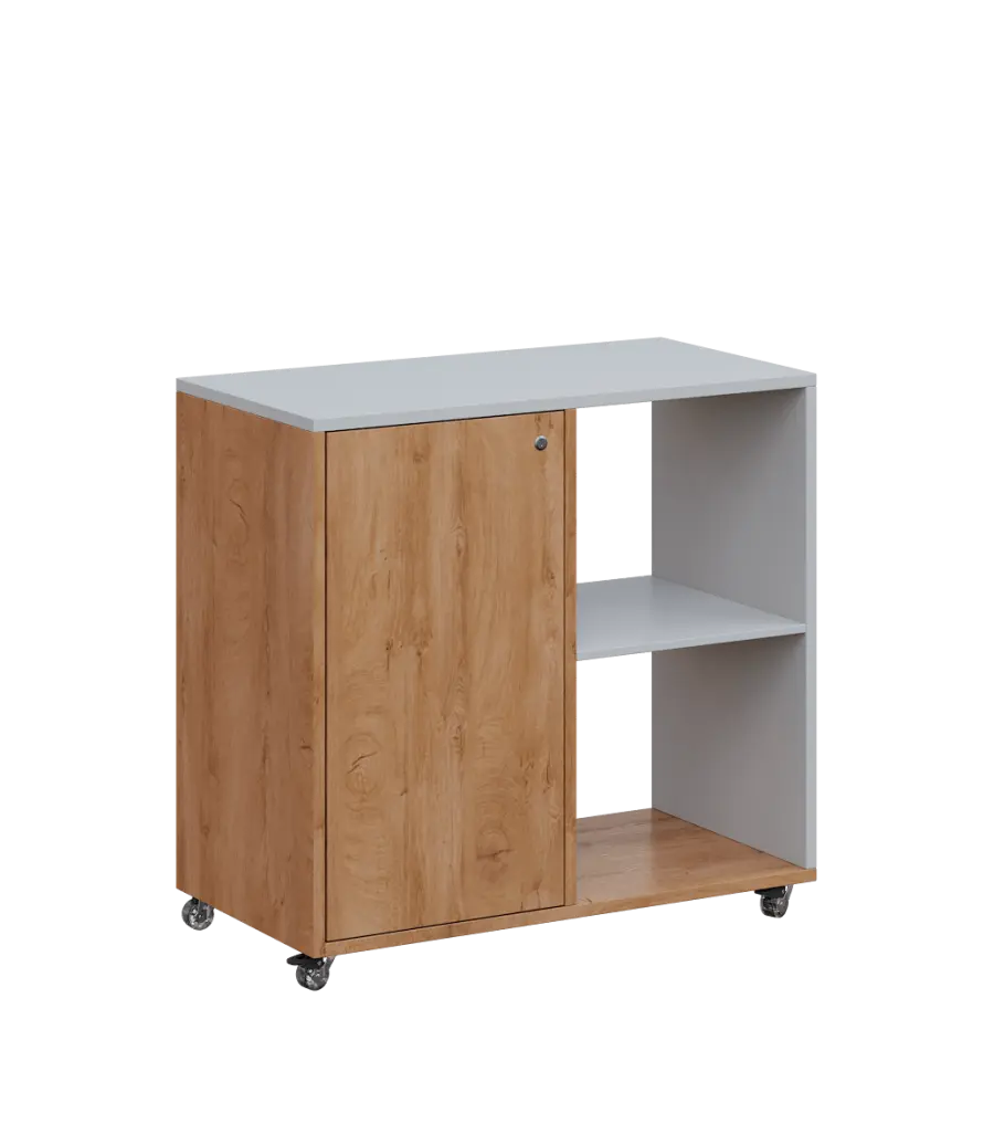 AERO 23 P kancelářská skříň, 1-dveřová/2 niky, pravá, 750x800x400, kolečka, šedá/dub klasik