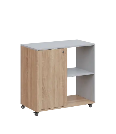 AERO 23 P kancelářská skříň, 1-dveřová/2 niky, pravá, 750x800x400, kolečka, šedá/dub bardolino