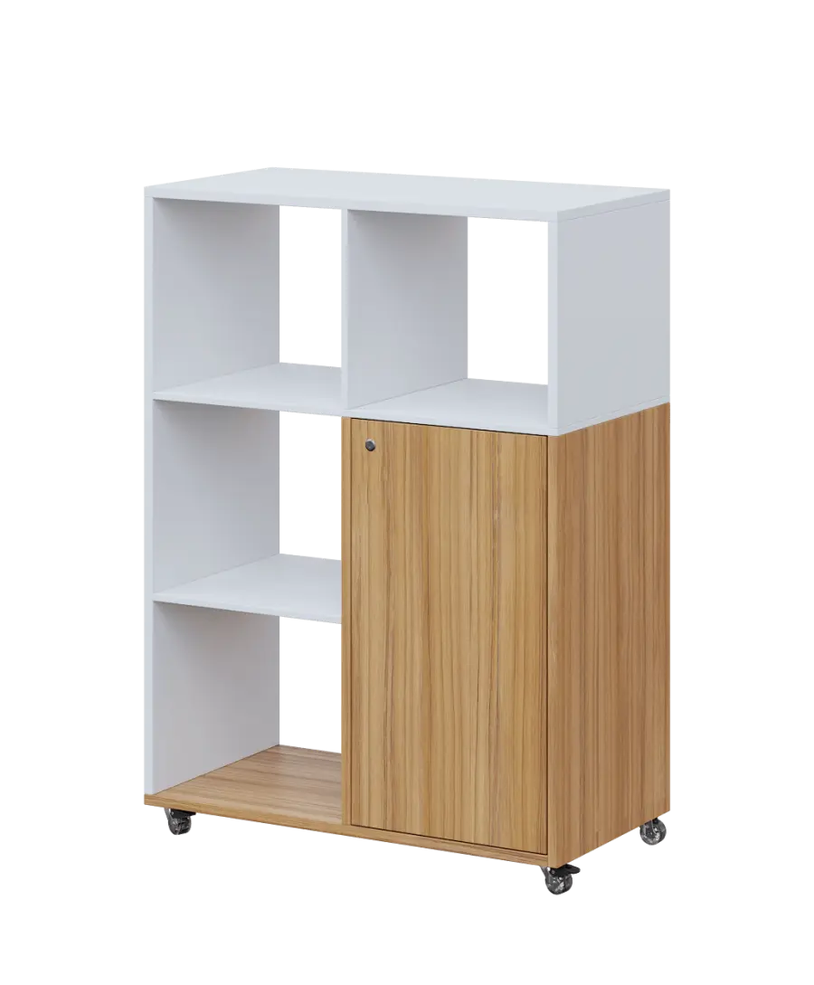 AERO 33 L kancelářská skříň, 1-dveřová/4 niky, levá, 1100x800x400, kolečka, platinově bílá/coco bolo