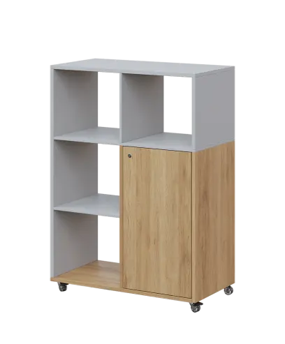 AERO 33 L kancelářská skříň, 1-dveřová/4 niky, levá, 1100x800x400, kolečka, šedá/dub fjord