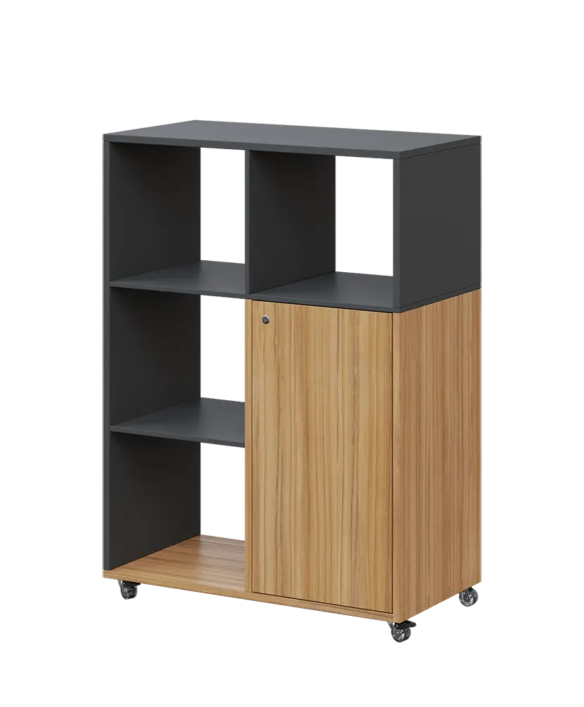 AERO 33 L kancelářská skříň, 1-dveřová/4 niky, levá, 1100x800x400, kolečka, antracit/coco bolo