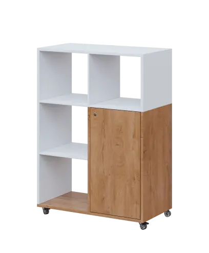 AERO 33 L kancelářská skříň, 1-dveřová/4 niky, levá, 1100x800x400, kolečka, platinově bílá/dub klasik