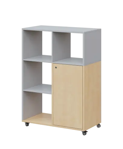 AERO 33 L kancelářská skříň, 1-dveřová/4 niky, levá, 1100x800x400, kolečka, šedá/bříza irská