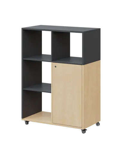 AERO 33 L kancelářská skříň, 1-dveřová/4 niky, levá, 1100x800x400, kolečka, antracit/bříza irská