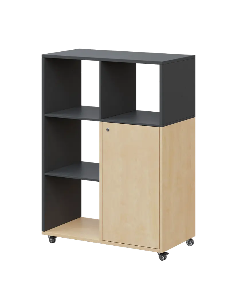 AERO 33 L kancelářská skříň, 1-dveřová/4 niky, levá, 1100x800x400, kolečka, antracit/bříza irská