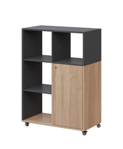 AERO 33 L kancelářská skříň, 1-dveřová/4 niky, levá, 1100x800x400, kolečka, antracit/dub bardolino