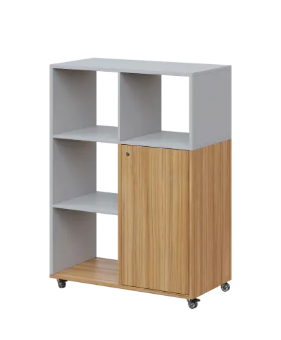 AERO 33 L kancelářská skříň, 1-dveřová/4 niky, levá, 1100x800x400, kolečka, šedá/coco bolo