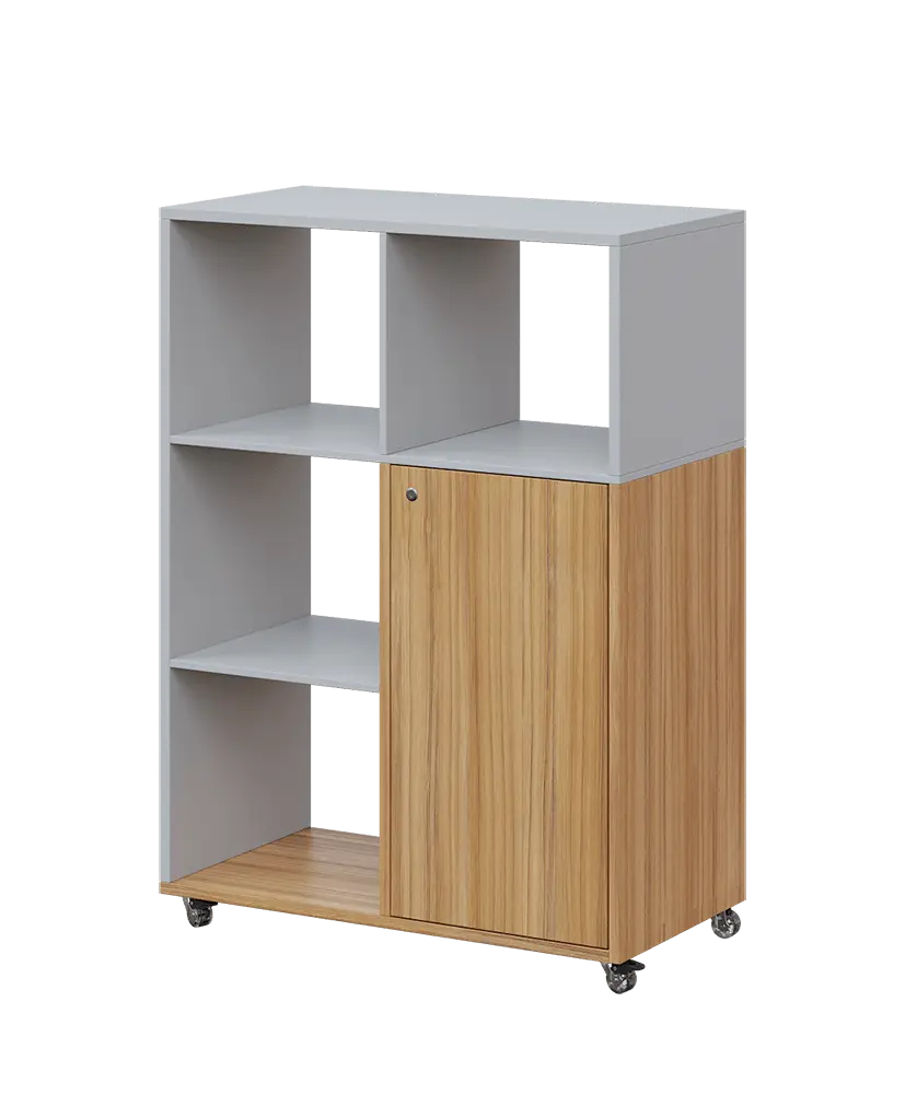 AERO 33 L kancelářská skříň, 1-dveřová/4 niky, levá, 1100x800x400, kolečka, šedá/coco bolo