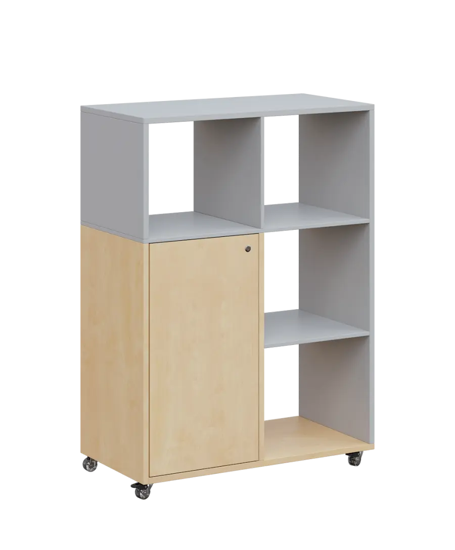 AERO 33 P kancelářská skříň, 1-dveřová/4 niky, pravá, 1100x800x400, kolečka, šedá/bříza irská