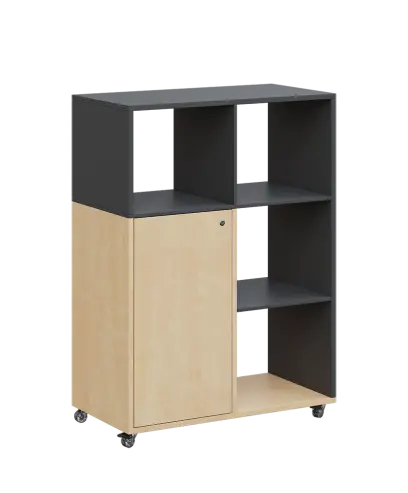 AERO 33 P kancelářská skříň, 1-dveřová/4 niky, pravá, 1100x800x400, kolečka, antracit/bříza irská