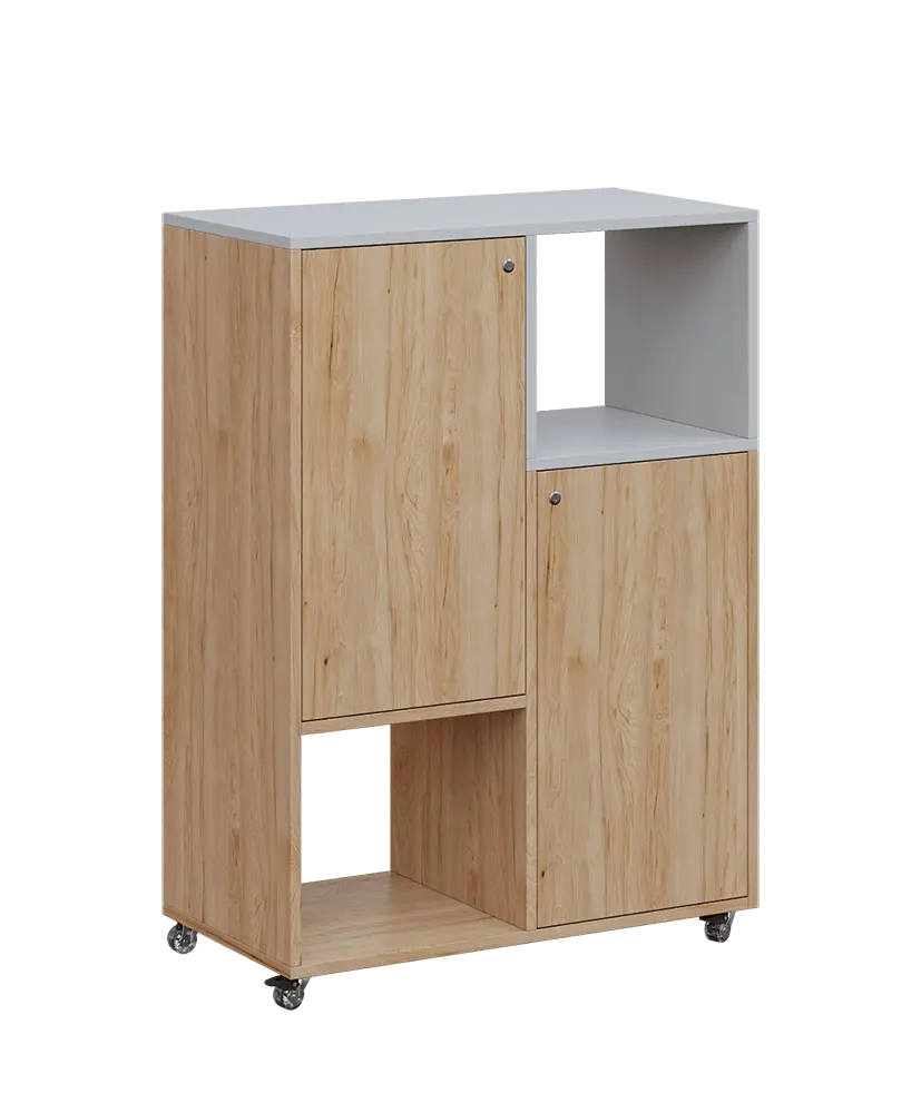 AERO 34 P kancelářská skříň, 2-dveřová/4 niky, pravá, 1100x800x400, kolečka, šedá/dub hickory