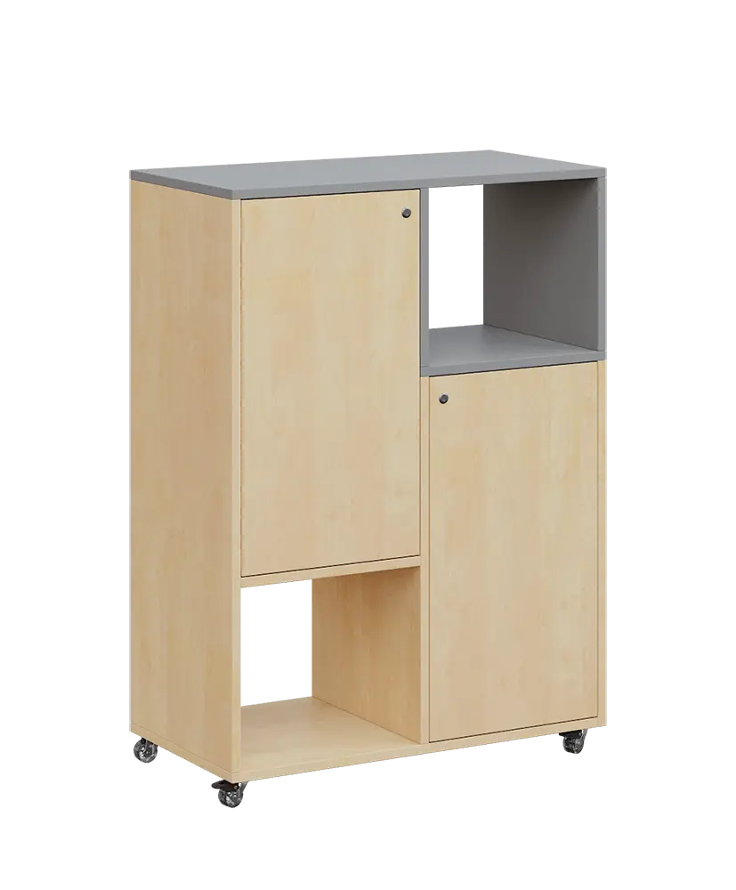 AERO 34 P kancelářská skříň, 2-dveřová/4 niky, pravá, 1100x800x400, kolečka, chinchilla šedá/bříza irská