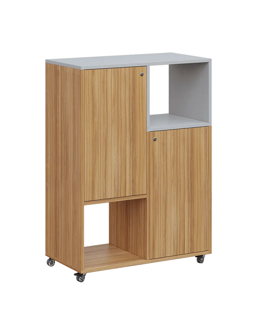 AERO 34 P kancelářská skříň, 2-dveřová/4 niky, pravá, 1100x800x400, kolečka, šedá/coco bolo