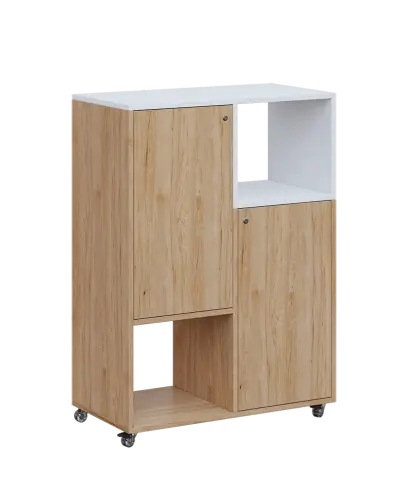 AERO 34 P kancelářská skříň, 2-dveřová/4 niky, pravá, 1100x800x400, kolečka, platinově bílá/dub hickory