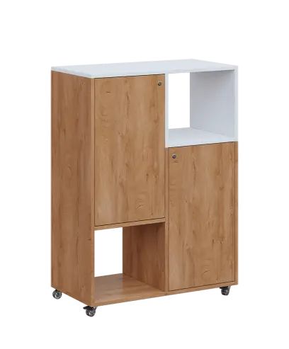 AERO 34 P kancelářská skříň, 2-dveřová/4 niky, pravá, 1100x800x400, kolečka, platinově bílá/dub klasik