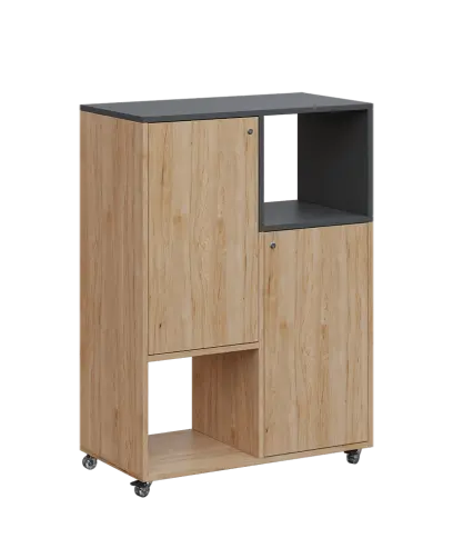 AERO 34 P kancelářská skříň, 2-dveřová/4 niky, pravá, 1100x800x400, kolečka, antracit/dub hickory