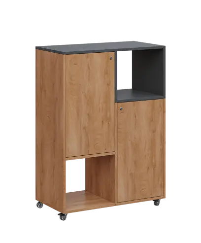 AERO 34 P kancelářská skříň, 2-dveřová/4 niky, pravá, 1100x800x400, kolečka, antracit/dub klasik