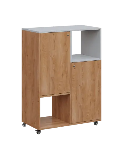 AERO 34 P kancelářská skříň, 2-dveřová/4 niky, pravá, 1100x800x400, kolečka, šedá/dub klasik